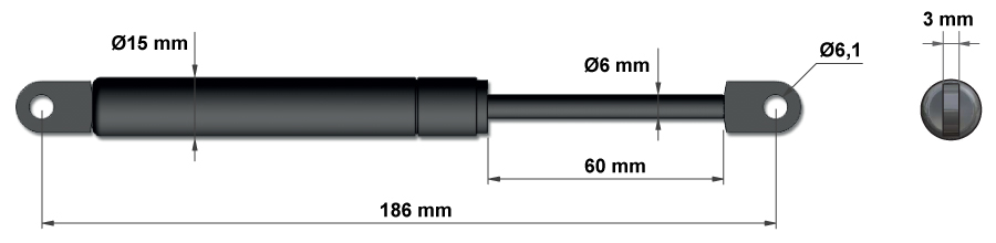 Plinska vzmet za kuhinjska vrata − dimenzije − model 2a